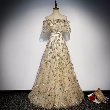 Princess Off The Shoulder Tulle Long Prom Dresses HZ1023